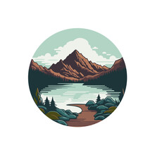Mountain Lake Adventure Badge Logo Vintage Style