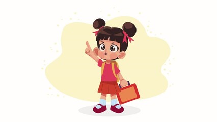 Canvas Print - little student girl with lunchbox animation