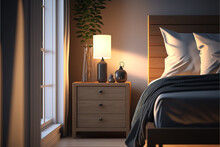 Modern Bedroom Close Up Interior With Lighting.3d Rendering