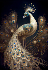 Wall Mural - Generative AI abstract render of a peacock