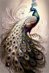 Wall Mural - Generative AI abstract render of a peacock