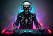 DJ Skull With Headphones. Generated AI Image