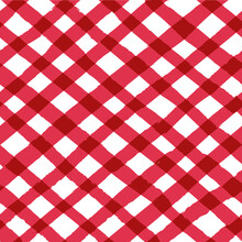 Vector Seamless Repeat Pattern With Red Bias Diagonal Gingham Check Plaid. Cottagecore, Farmers Market, Countryside Background, Christmas Projects.