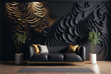Modern Interior Living Room Design And Black Wall Pattern Texture Background