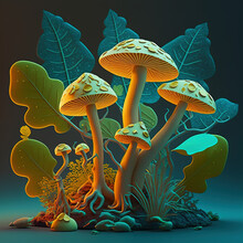 Mushroom And Leafs - Generated By Generative AI