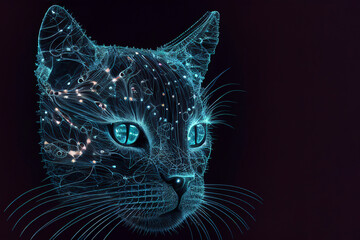 Wall Mural - neural network of a cat brain with big data and artificial intelligence circuit board in the head of
