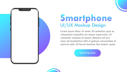Wall Mural - realistic notch smartphone device colorful blue purple interface technology mockup