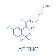 Wall Mural - Delta-10-tetrahydrocannabinol (D10-THC) molecule. Isomer of Delta-9-THC. Skeletal formula.