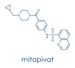 Sticker - Mitapivat hemolytic anemia drug molecule. Skeletal formula.