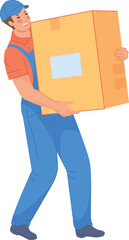 Mover carrying cardboard box. Service worker character