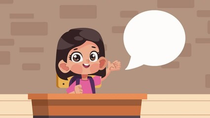 Sticker - little student girl in desk animation