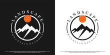 Landscape View Mountain Logo Design For Advanture Premium Vector