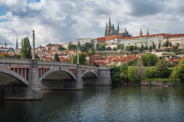 Sticker - Manes Bridge and Vltava River with Prague Castle Skyline - Prague, Czech Republic