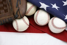 Baseballs And Vintage Leather Glove With Stars And Stripes