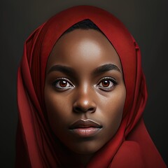 Portrait of a Serious African young woman wearing a hijab looking at the camera. generative AI