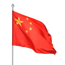 Chinese Flag On Flagpole. Isolated Png With Transparency