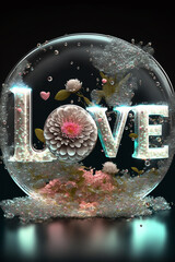 Wall Mural - word love in crystal bubble with cherry blossoms, valentines background , Generative AI	