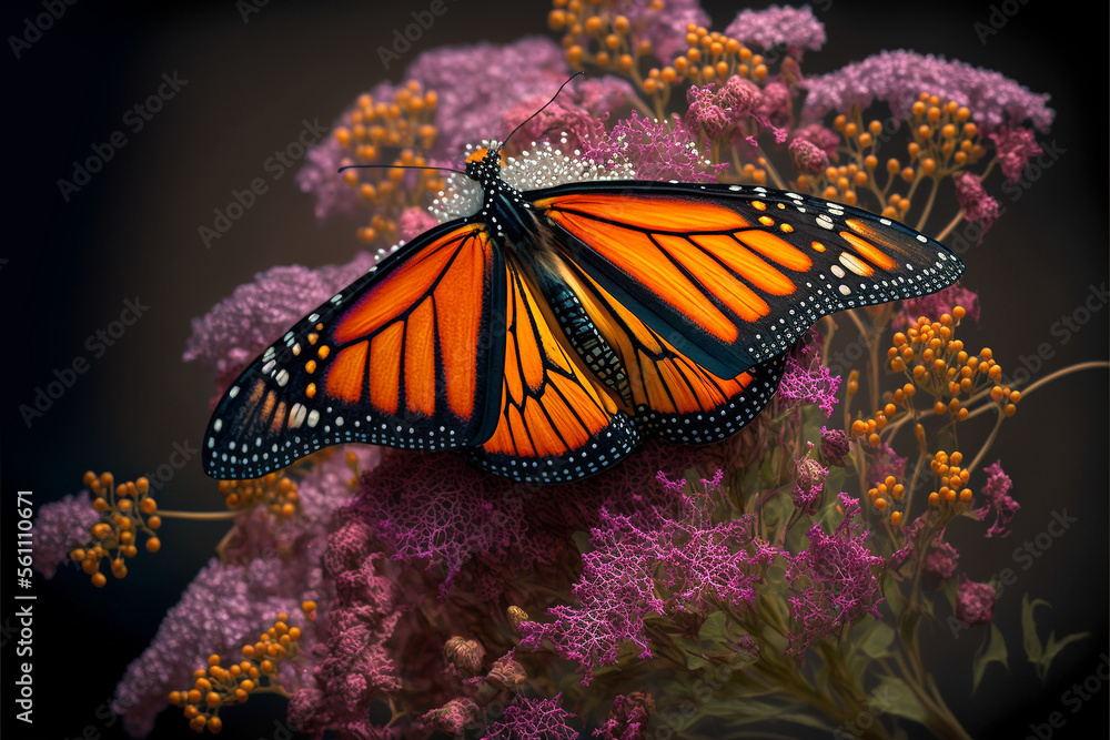 Monarch butterfly (Danaus plexippus) on a different kind of beautiful ...