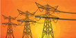 © RomanWhale studio - Electric power transmission power tower against sunset line vector