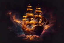 A Sailing Pirate Ship That Is Discovering The Mysteries Of Outer Space And The Universe