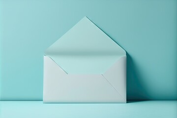 Wall Mural -  a white envelope with a corner cut out of it on a blue background with a shadow of a house on the corner of the envelope, and a corner of the envelope is folded,.