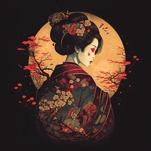 Illustration Of Japanese Geisha,image By AI