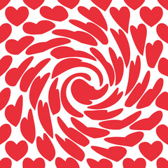 Leinwandbilder - Pink Psychedelic Seamless Pattern. Vector Illustration in Vintage Style. Retro Love Concept. Groovy Hearts Texture. Optical Illusion with Waves