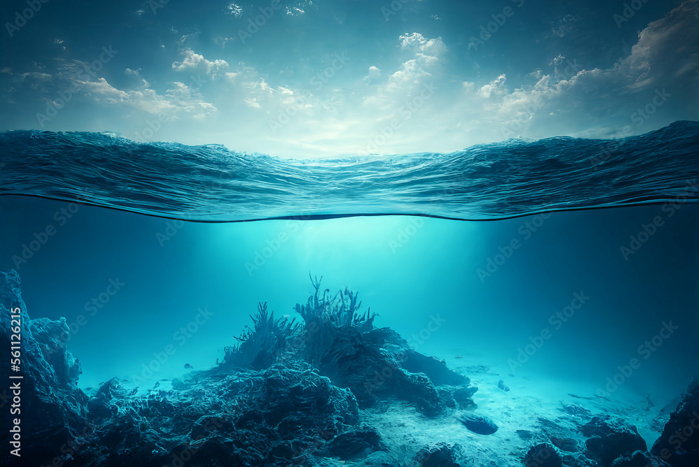 Generative AI Illustration of underwater sea scenery with nobody ...