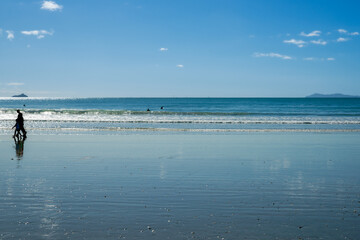 Canvas Print - Background image summer beach blue sea and view to horizon