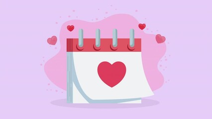 Canvas Print - hearts love in calendar animation