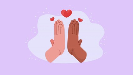 Sticker - interracial hands with heart animation