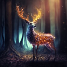 Colorful,fantastic Deer In A Fantastic Forest