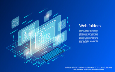 Web folders, remote data storage, networking flat 3d isometric vector concept illustration