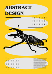 Wall Mural - Stag beetle. Set of vector posters with insects. Engraving illustrations and typography. Background images for cover, banner