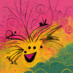 Wall Mural - Happy childhood cartoon doodle illustration with bright colors