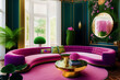 AI Digital Illustration Green and Pink Classical Glamorous Living Room