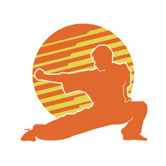 Wall Mural - Pencak silat, Indonesia traditional martial art athlete vector silhouette. 