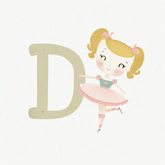 Wall Mural - Cute letter D, Children's book, Ballerina theme, Generative AI