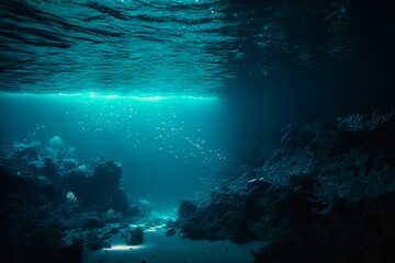 Artistic Underwater photo of waves. From a scuba dive in the canary island in the Atlantic Ocean. underwater sea deep, sea deep blue sea. generative ai