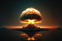Futuristic Nuclear Explosion, Future, War, Neon Colors, Dark Background Created With Generative Ai Technology