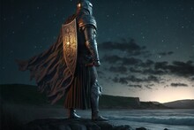 Celtic Knight In Armor, Battlefield In Background.. Generative AI