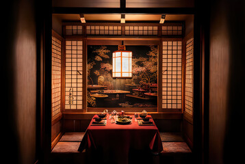 Wall Mural - Plates of cute tiny japanese and korean food in a 5 stars restaurant in a asian country made by a chef cook illustration mattepainting background 