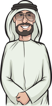 standing smiling arab with speech balloon copy - PNG image with transparent background