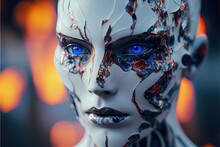 Futuristic AI Android In Cinematic Lighting, Photoreal, Realism, Porcelan Skin Created With Generative Ai Technology