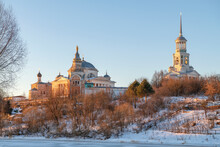 View Of The Old St. Boris And Gleb Monastery On A Sunny January Morning. Torzhok, Tver Region. Russia