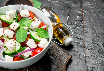 Sticker - Vegetable salad. Salad with vegetables, cheese and olive oil.