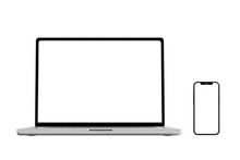 Laptop And Smartphone With Transparent Mockup Vector. PNG	