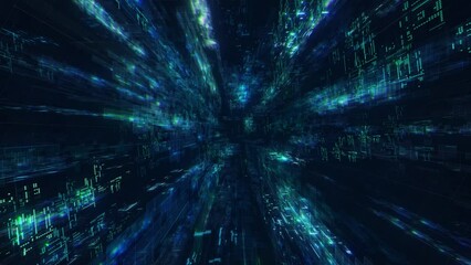 Wall Mural - Flying movement at digital space sci fi tunnel with hi tech information 