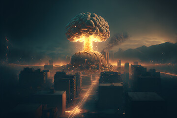 Nuclear explosion on the ground full of smoke and toxic gases which deals a lot of damage