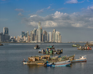 Wall Mural - View of the skyscraper silhouette of Panama City